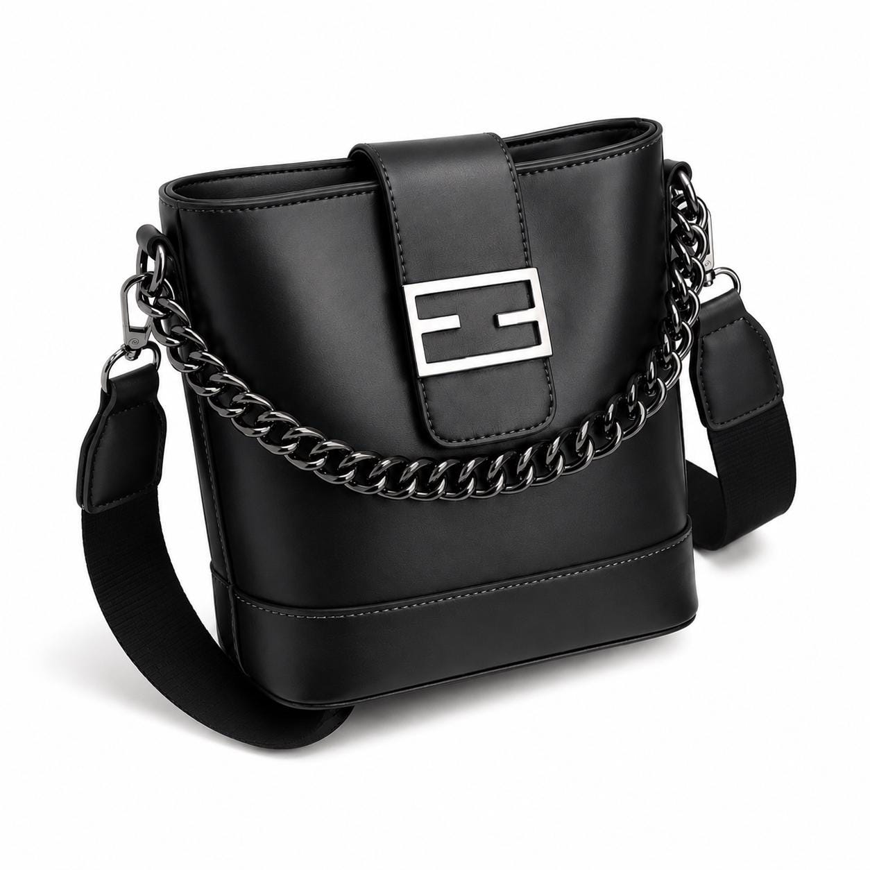Genuine Leather Handbag | Everyday Shoulder Crossbody Bag Chic Chain Bucket Bag