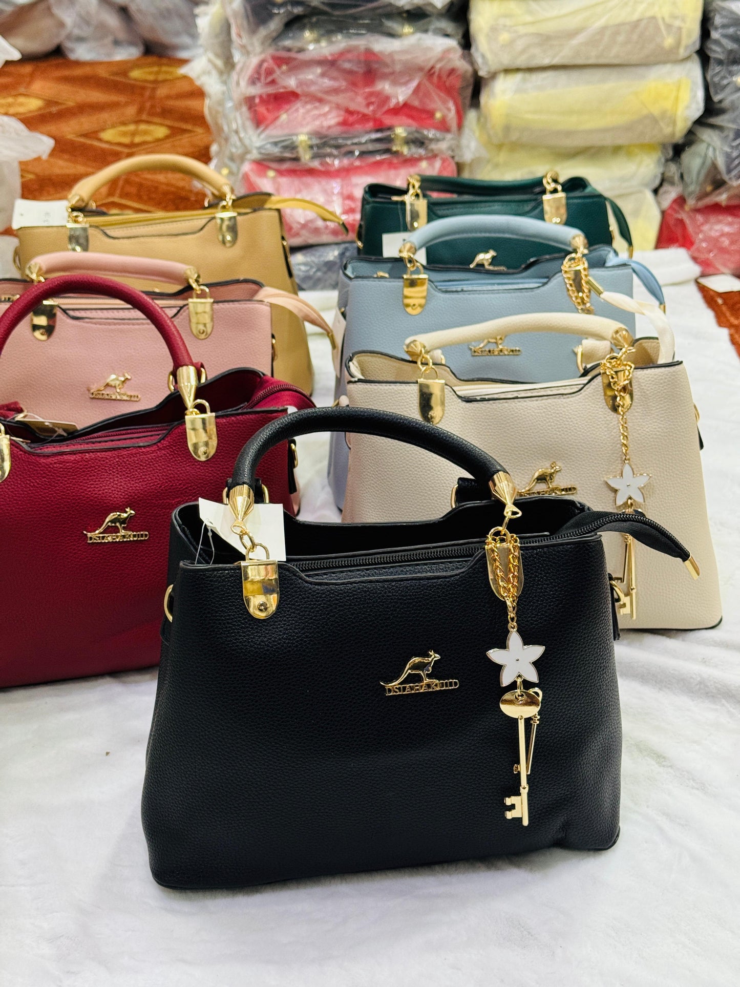 Faux Leather Top Handle Handbag With Elegant Key Charm Purse - Lace & Luxe