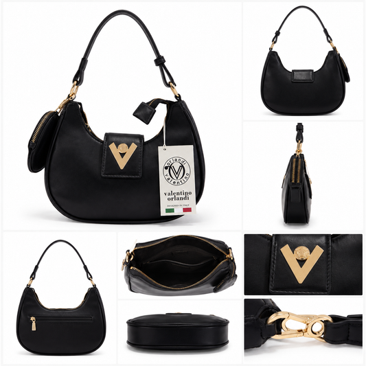Elegant Black Womenโs Handbag with Gold Details | Stylish Shoulder Bag for Everyday & Party Wear | Lace & Luxe