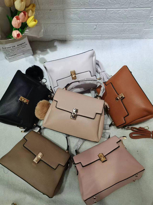Structured Vegan Leather Crossbody Bag, Gold Twist Lock, Zigzag Trim (Multiple Colors)