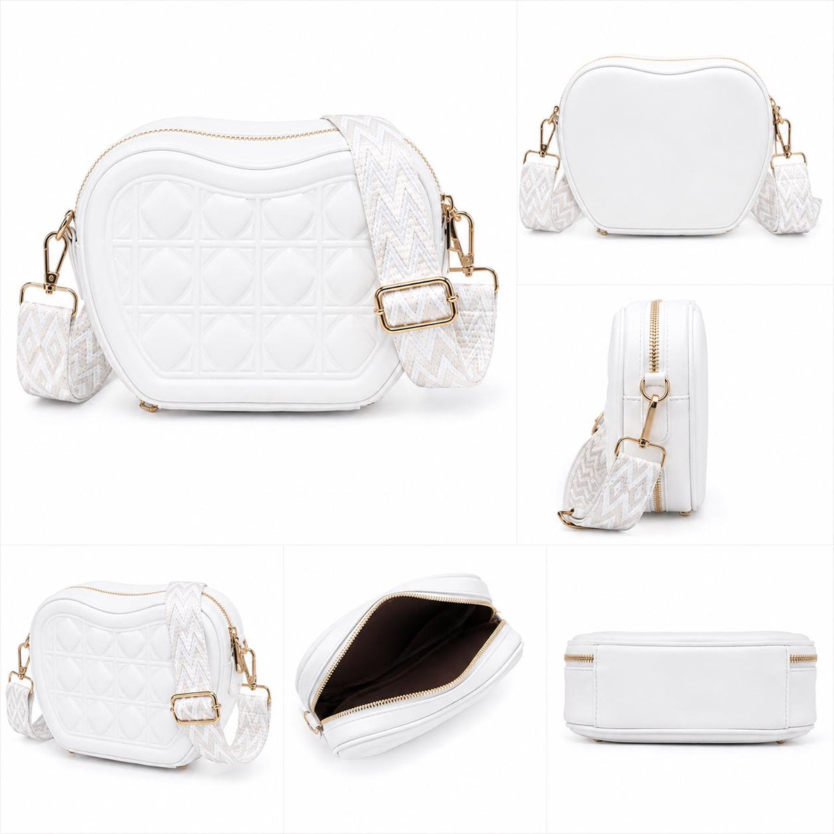 Quilted Heart Shape Crossbody Bag, Mini Purse with Wide Guitar Strap, Vegan Leather Handbag Y2K Trendy Bag, Gift for Her