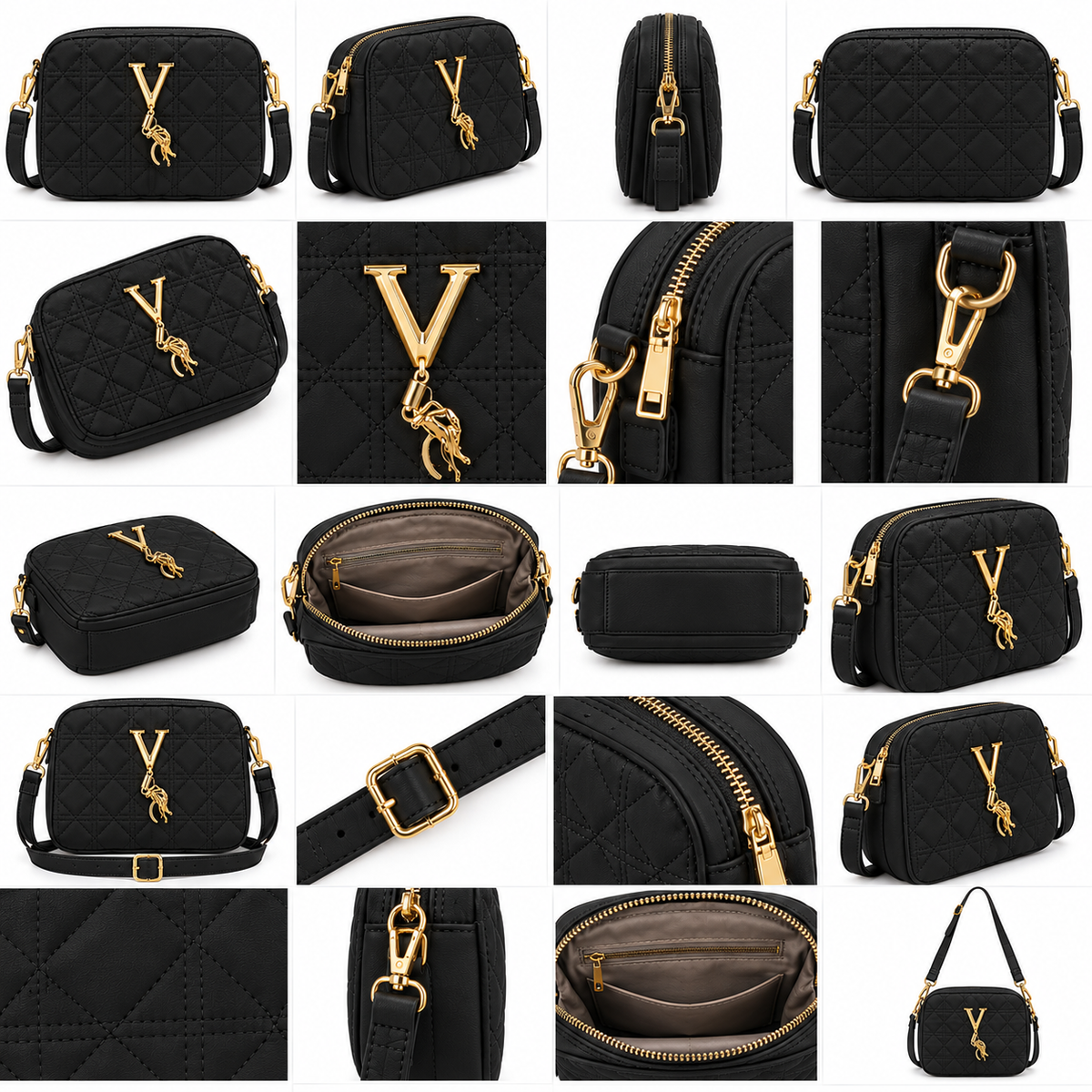 Quilted Pink Crossbody Bag for Women β Gold V Charm Shoulder Bag