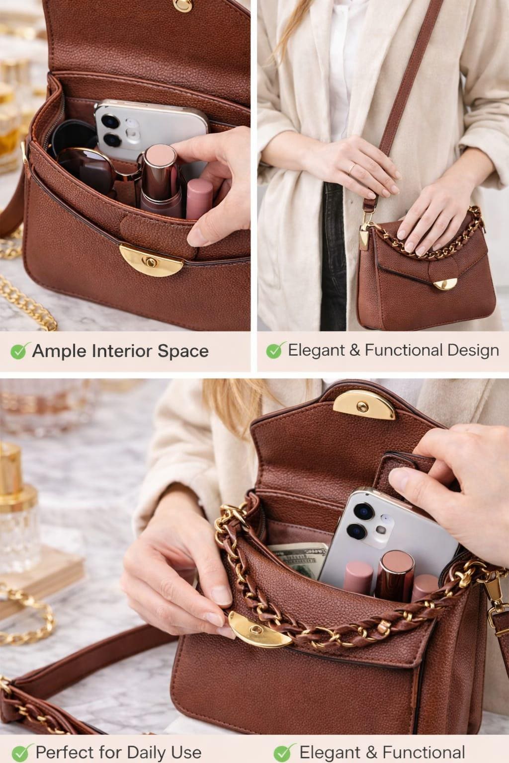 Leather Crossbody Bag | Textured Mini Shoulder Purse
