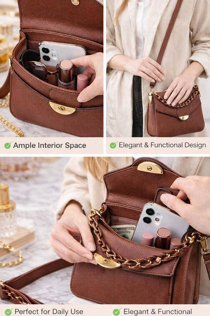 Textured leather crossbody bag by Lace & Luxe with a compact shoulder purse design, featuring a sleek, minimalist style.