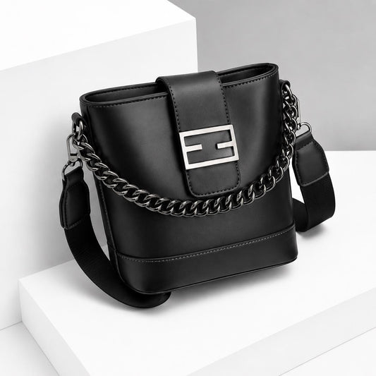 Genuine Leather Handbag | Everyday Shoulder Crossbody Bag Chic Chain Bucket Bag