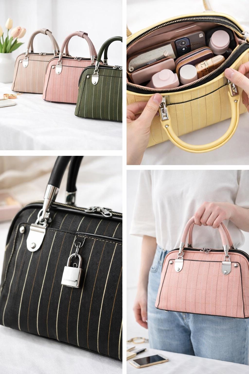 Structured Leather Mini Tote Bag, Top Handle Purse, Elegant Ladies Handbag
