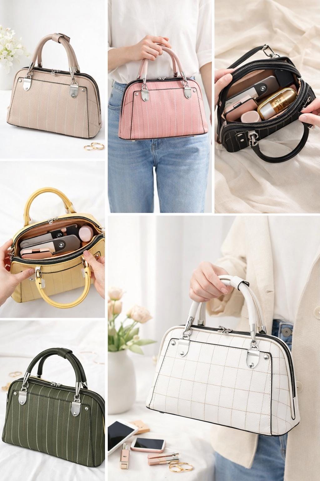 Structured Leather Mini Tote Bag, Top Handle Purse, Elegant Ladies Handbag