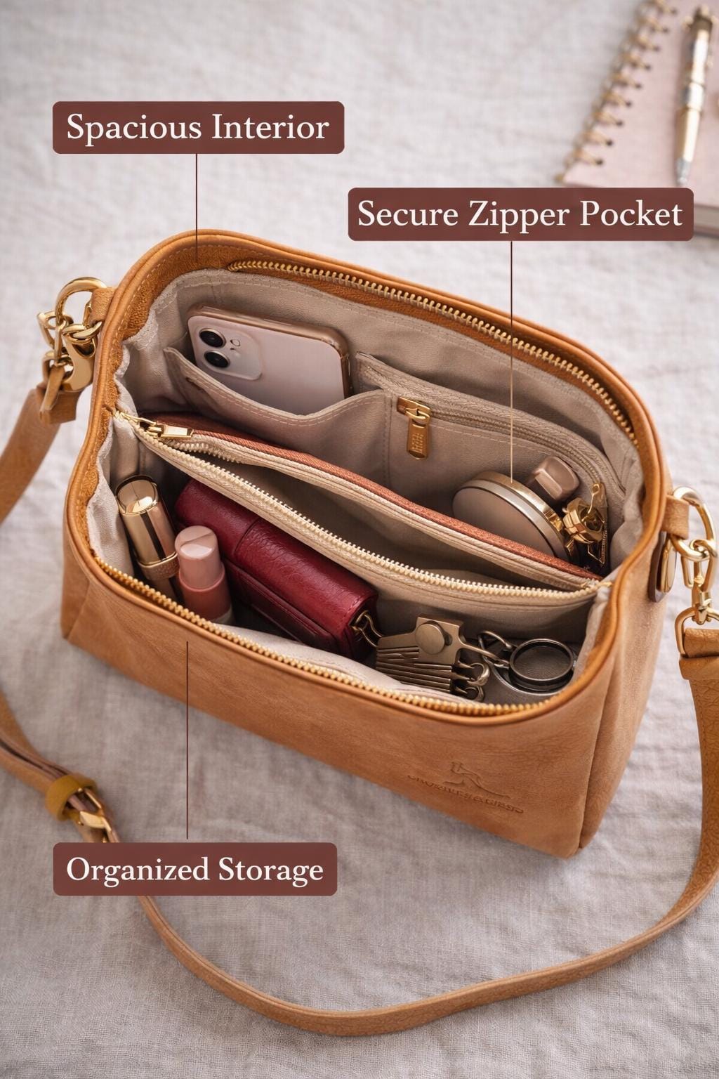 Genuine Leather Crossbody Bag for Women, Small Everyday Shoulder Purse, Adjustable Strap Handbag