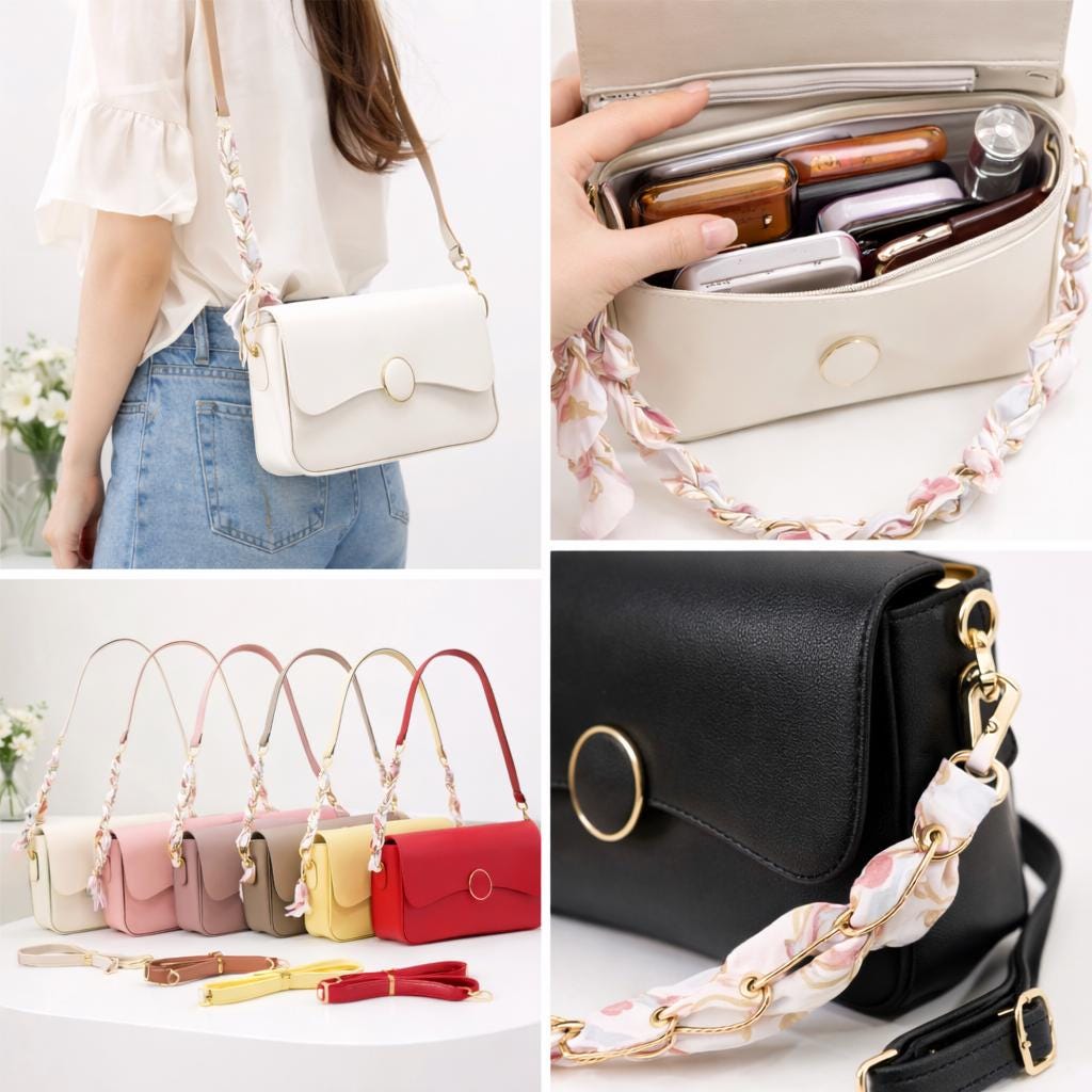 Lace & Luxe minimal leather crossbody bag with adjustable strap, shoulder purse, and everyday essential style.