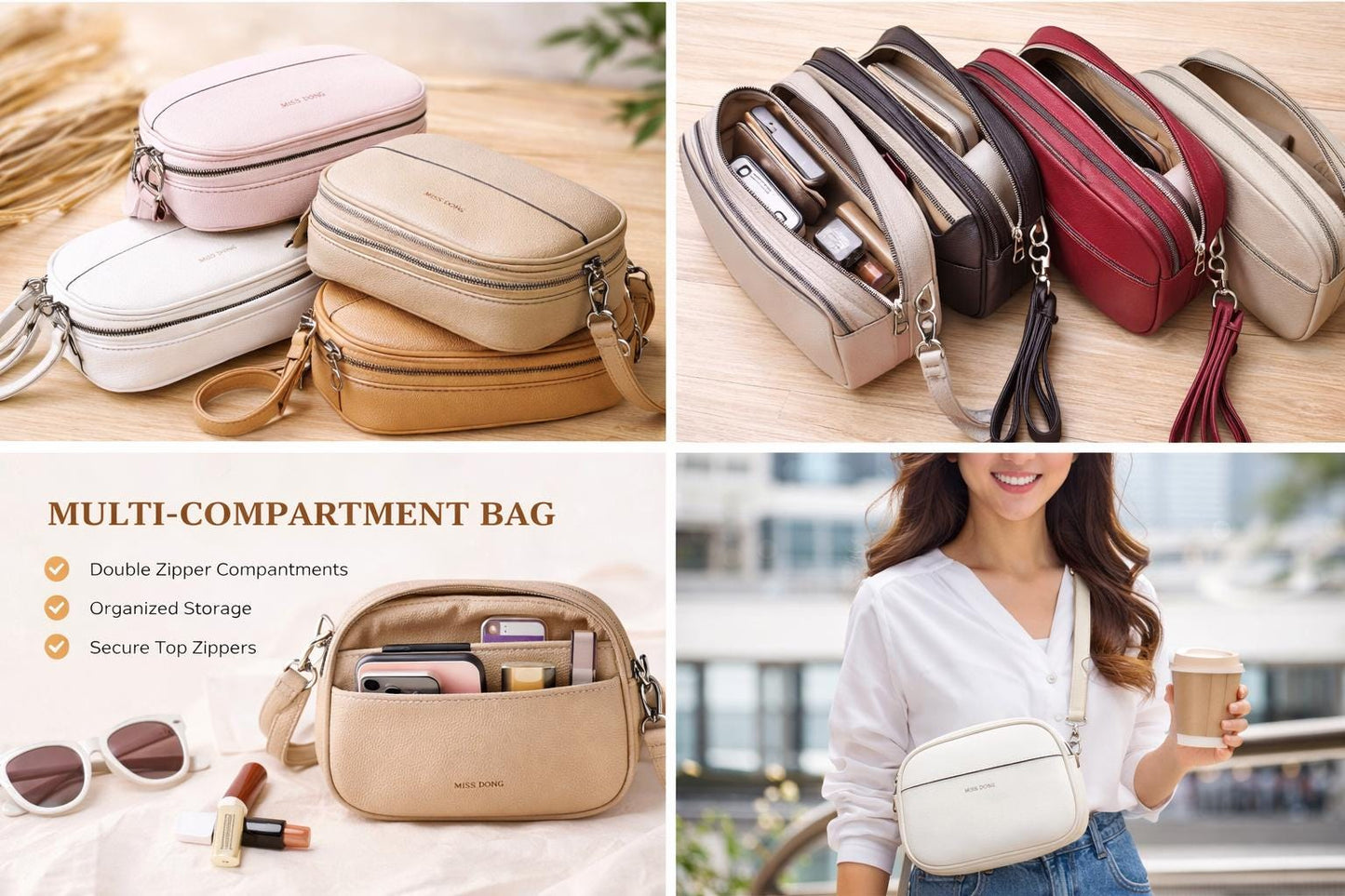 Crossbody Bag, Multi Compartment Shoulder Purse, Everyday Travel Handbag
