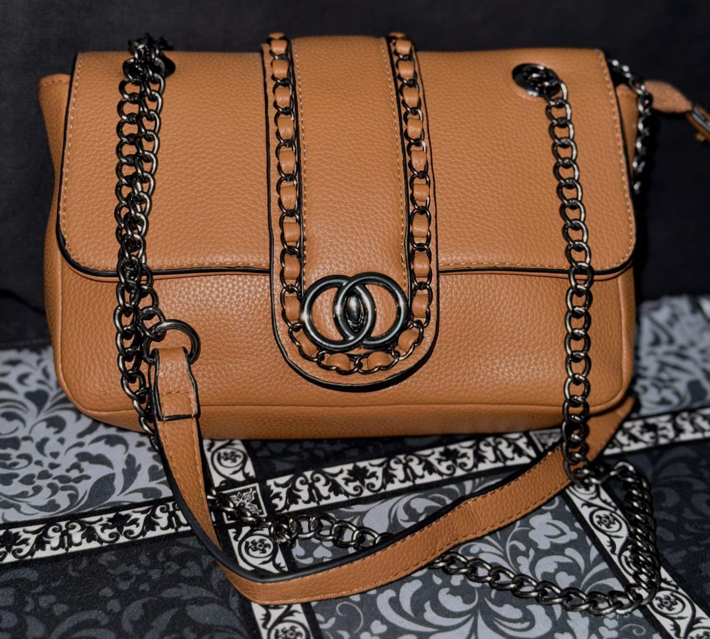 Leather Chain Shoulder Bag | Woven Chain Trim, Flap Crossbody Purse