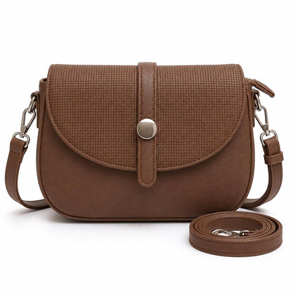 Lace & Luxe vegan leather saddle bag with adjustable strap, boho crossbody purse, featuring a stylish design and spacious interior.