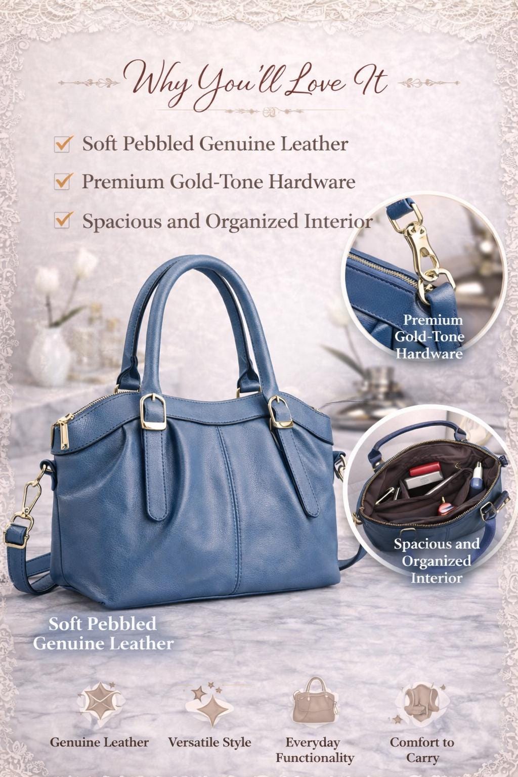 Genuine Leather Handbag | Everyday Shoulder Crossbody Bag