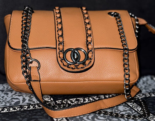 Leather Chain Shoulder Bag | Woven Chain Trim, Flap Crossbody Purse