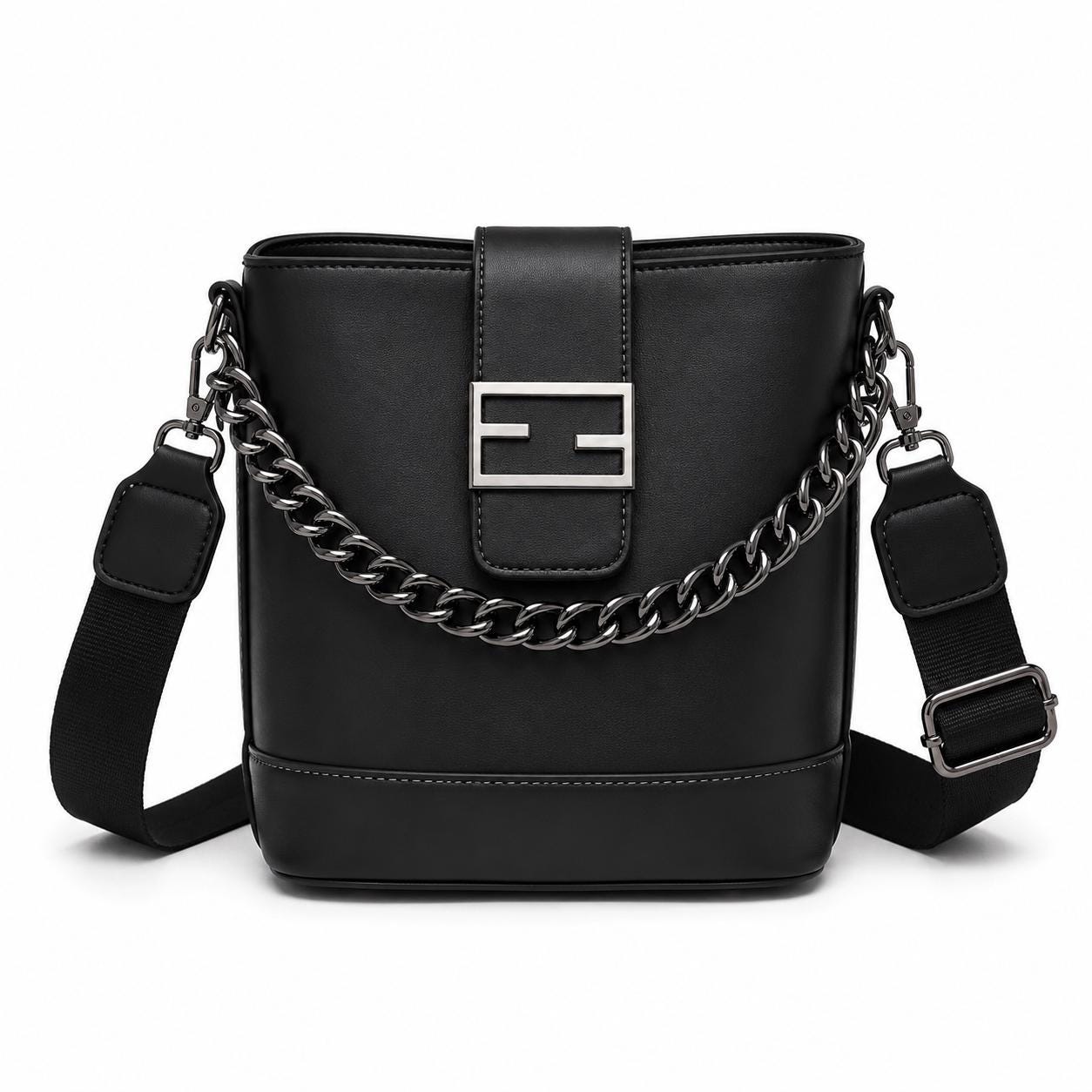 Genuine Leather Handbag | Everyday Shoulder Crossbody Bag Chic Chain Bucket Bag