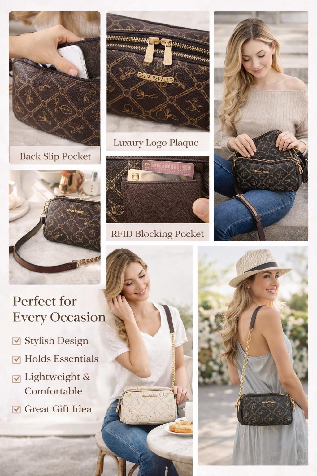 Crossbody Purse Women, Small Shoulder, Monogram Style, Everyday Luxury, Gift for Her