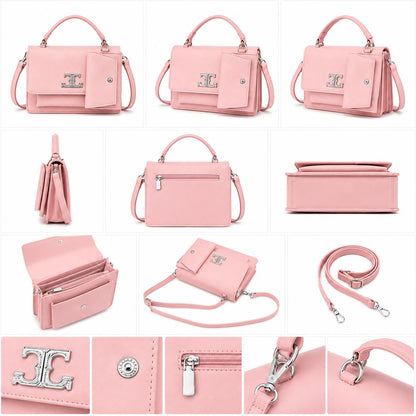 Lace & Luxe mini crossbody handbag with top handle, PU leather shoulder bag and matching wallet for everyday fashion.
