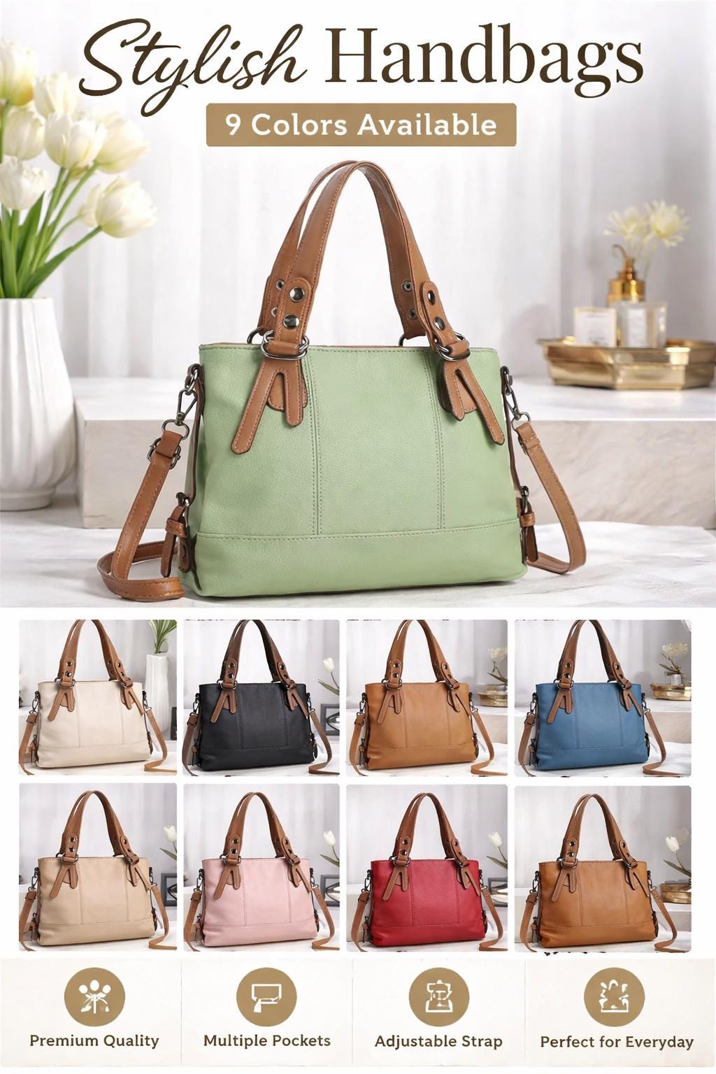 Genuine Leather Handbag | Everyday Shoulder Crossbody Bag