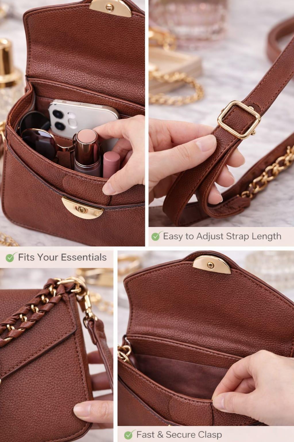 Leather Crossbody Bag | Textured Mini Shoulder Purse