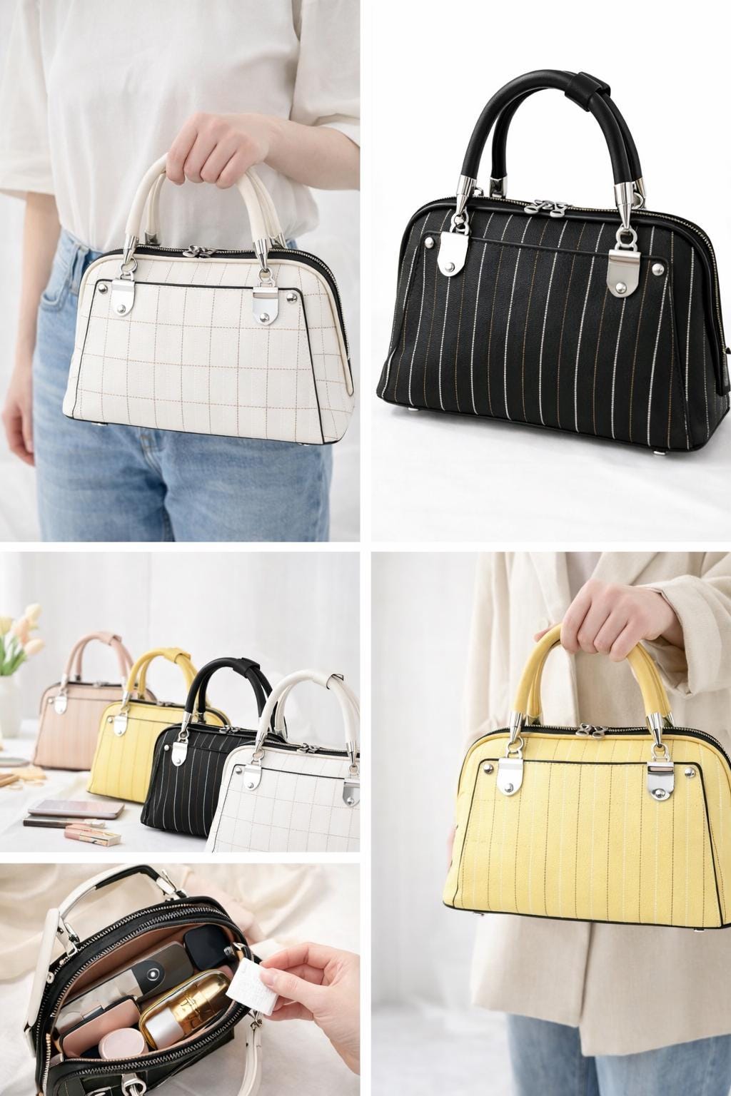 Structured Leather Mini Tote Bag, Top Handle Purse, Elegant Ladies Handbag
