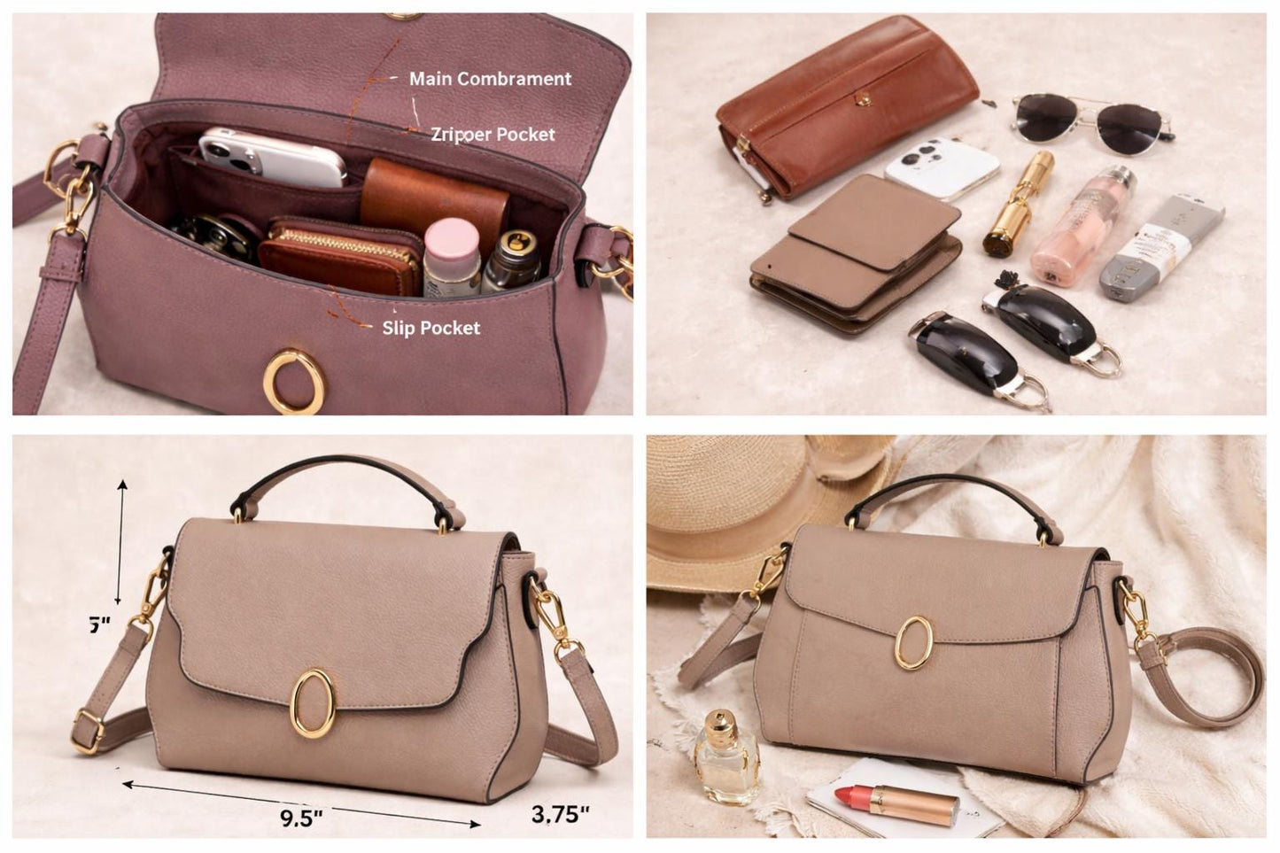 Leather Crossbody Bag – Minimalist Shoulder Purse with Multi-Compartment & Adjustable Strap