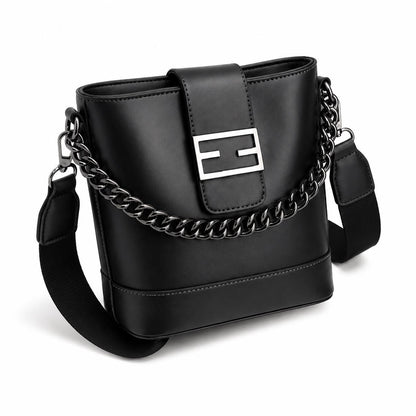Genuine leather shoulder bag by Lace & Luxe featuring a chic chain detail and bucket style, perfect for everyday use.