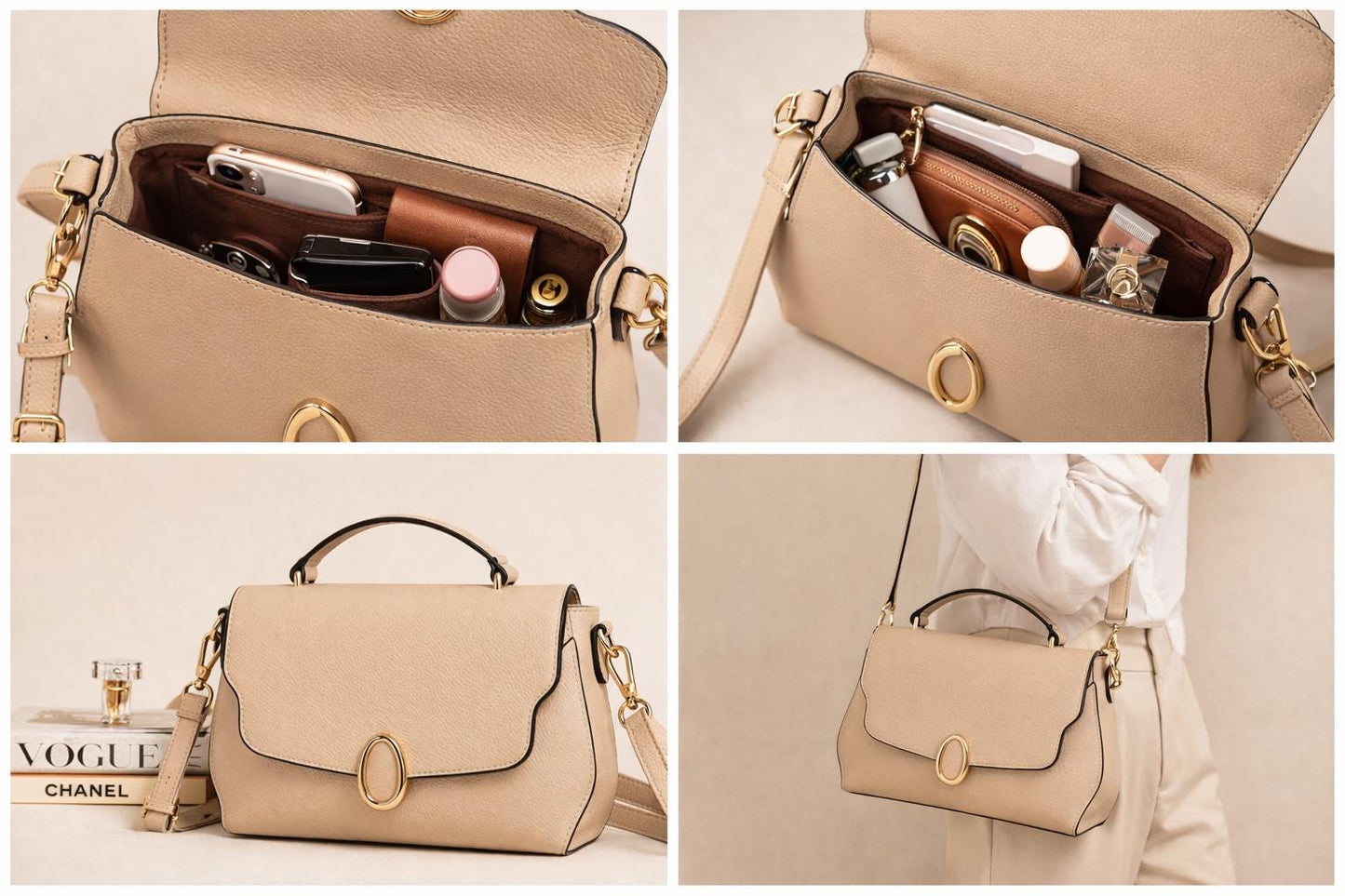 Leather Crossbody Bag – Minimalist Shoulder Purse with Multi-Compartment & Adjustable Strap