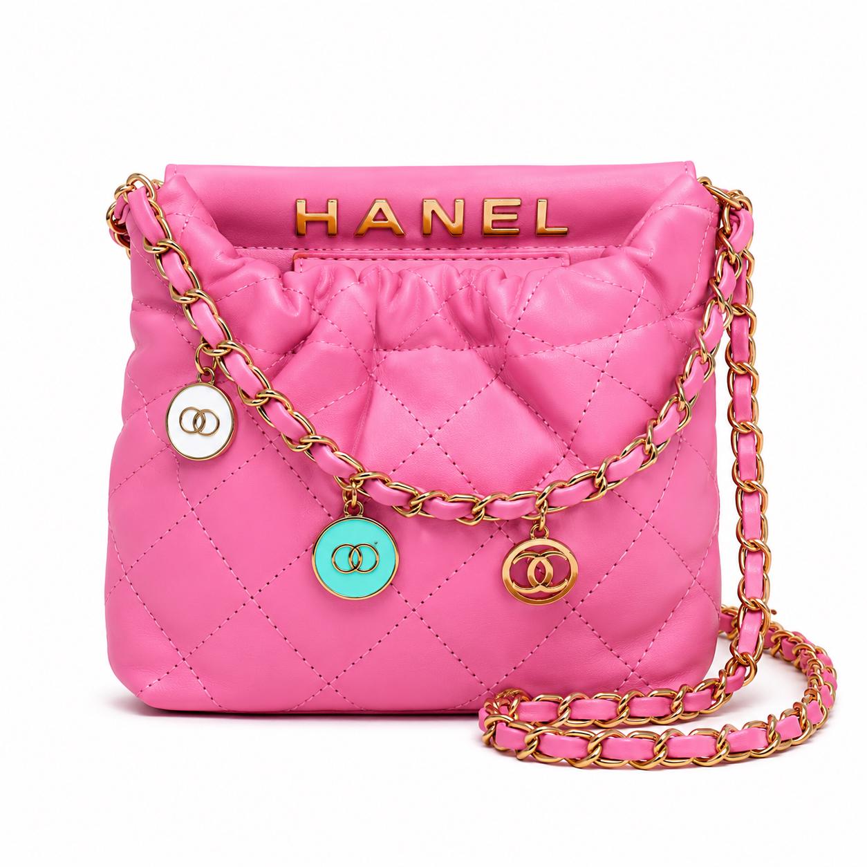 Hot Pink Quilted Faux Leather Crossbody Bag, Gold Chain Shoulder Purse