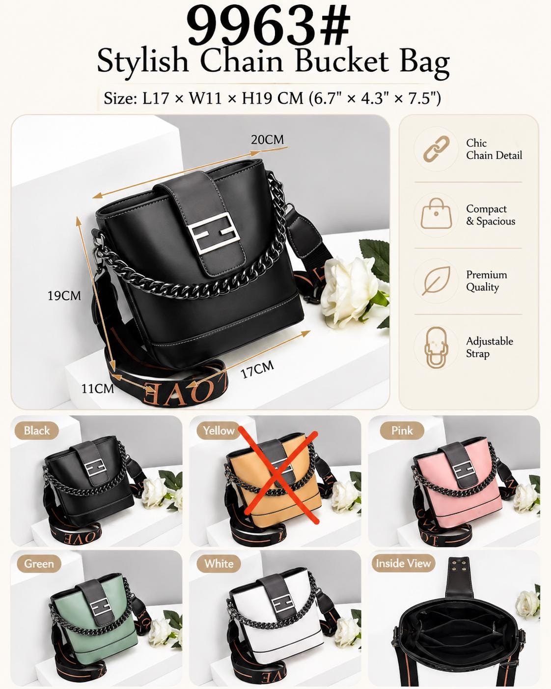 Genuine Leather Handbag | Everyday Shoulder Crossbody Bag Chic Chain Bucket Bag