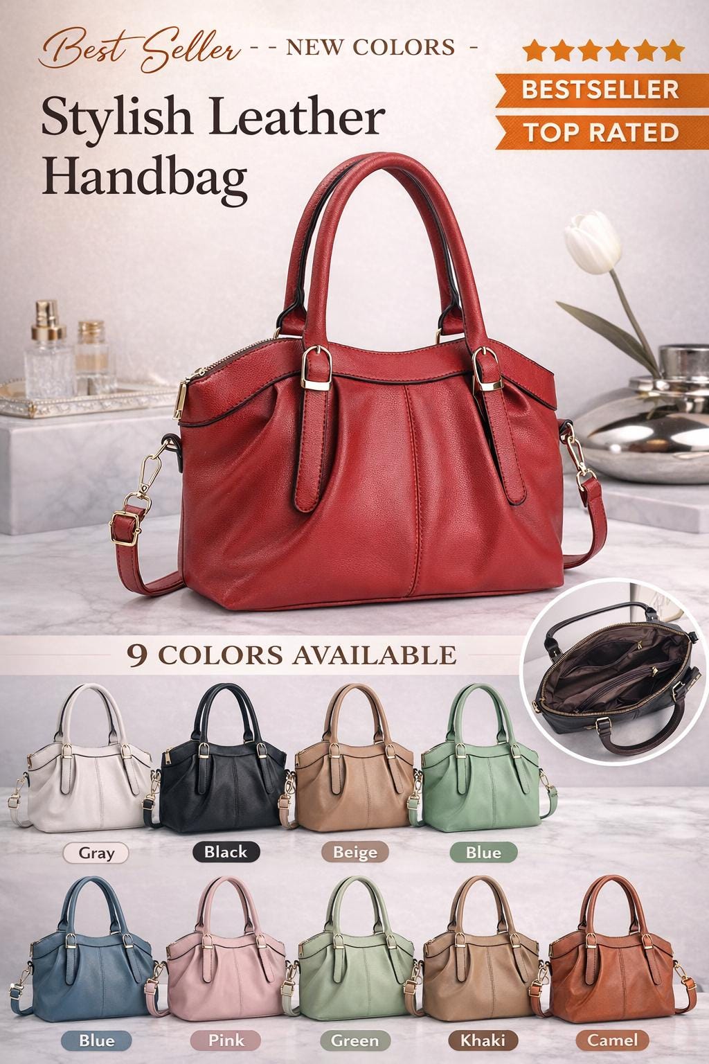 Genuine Leather Handbag | Everyday Shoulder Crossbody Bag