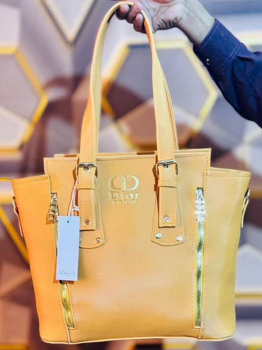Yellow Dior-Inspired Handbag for Women – Elegant Shoulder Tote Bag with Zippers