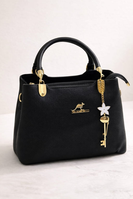 Faux Leather Top Handle Handbag With Elegant Key Charm Purse - Lace & Luxe