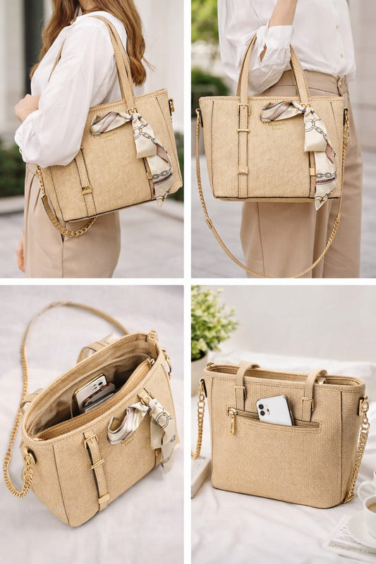 Women’s Structured Woven Tote Bag with Scarf – Office Handbag Pakistan | Lace & Luxe
