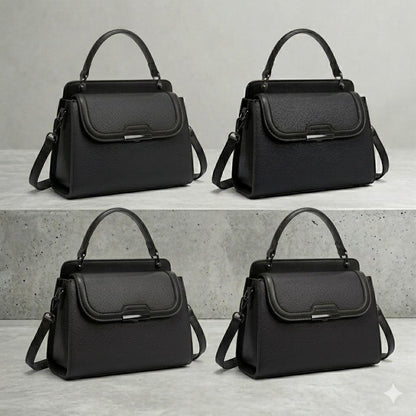 Lace & Luxe pebbled leather handbag with structured top handle and crossbody strap, stylish women's purse with elegant design