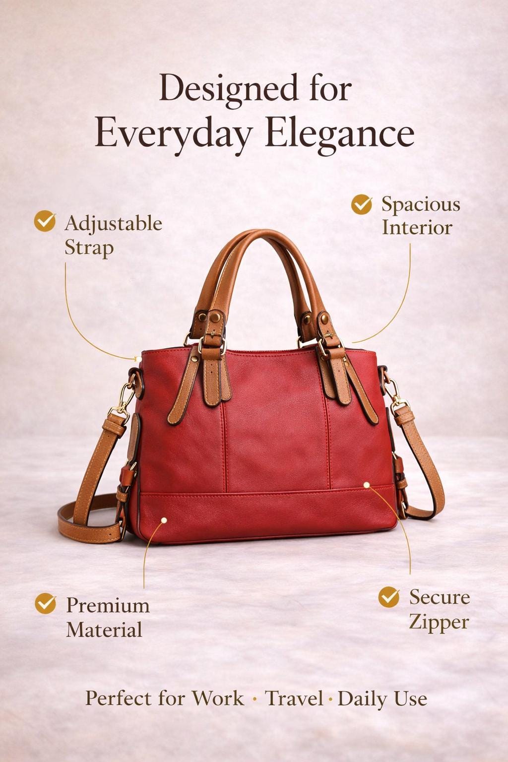 Genuine Leather Handbag | Everyday Shoulder Crossbody Bag