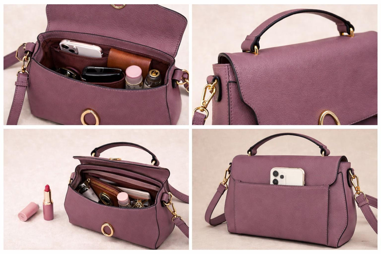 Leather Crossbody Bag – Minimalist Shoulder Purse with Multi-Compartment & Adjustable Strap