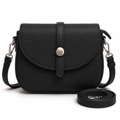 Lace & Luxe vegan leather saddle bag with adjustable crossbody strap, boho-style handbag featuring a sleek design and gold hardware