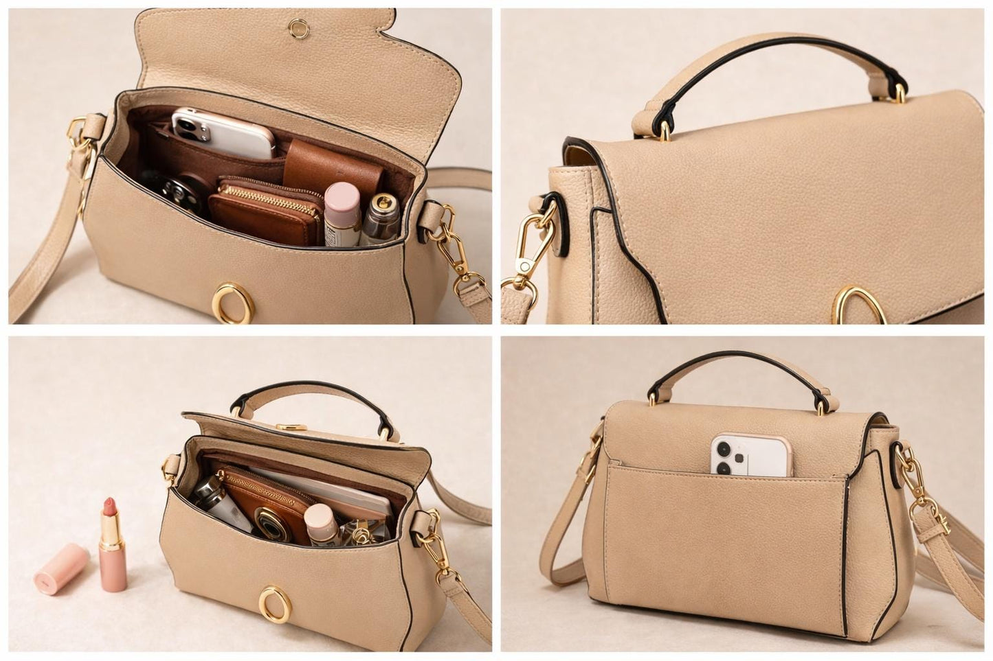 Leather Crossbody Bag – Minimalist Shoulder Purse with Multi-Compartment & Adjustable Strap