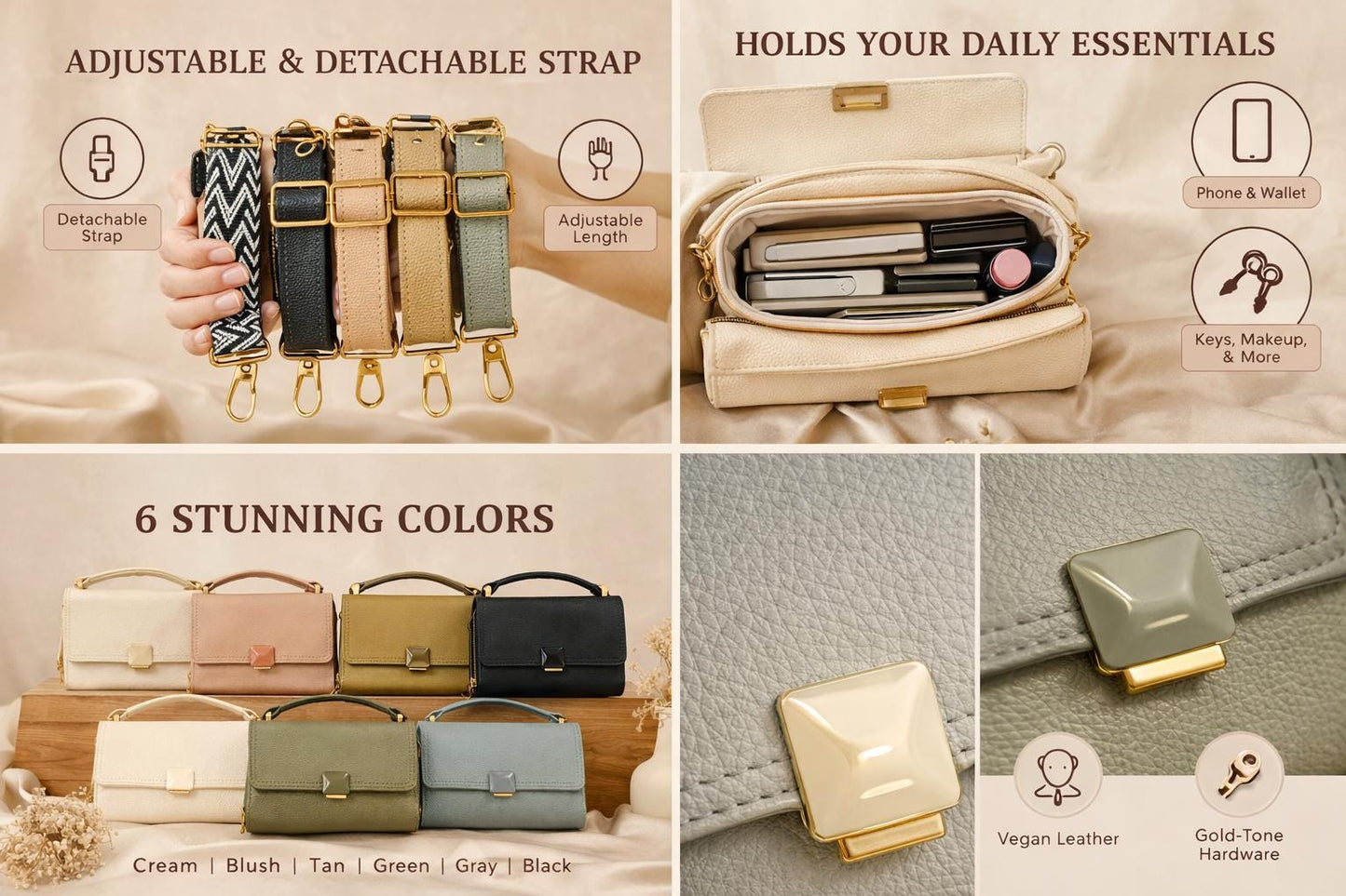 Crossbody Purse Women Pebbled Leather Handbag Structured Top Handle Designer Gift
