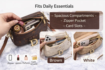 Lace & Luxe Monogram Saddle Crossbody Bag with top handle, faux leather shoulder purse, featuring a stylish monogram design.