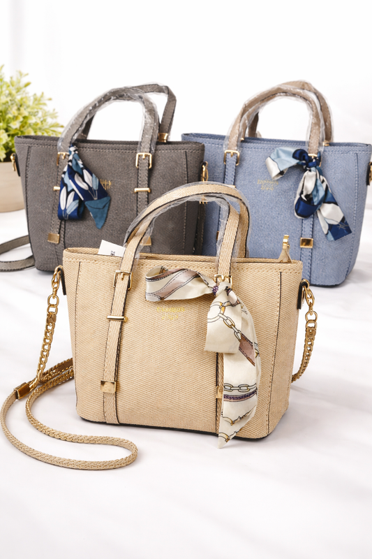 Structured Tote Bag with Scarf | Elegant Woven Office Handbag - Lace & Luxe