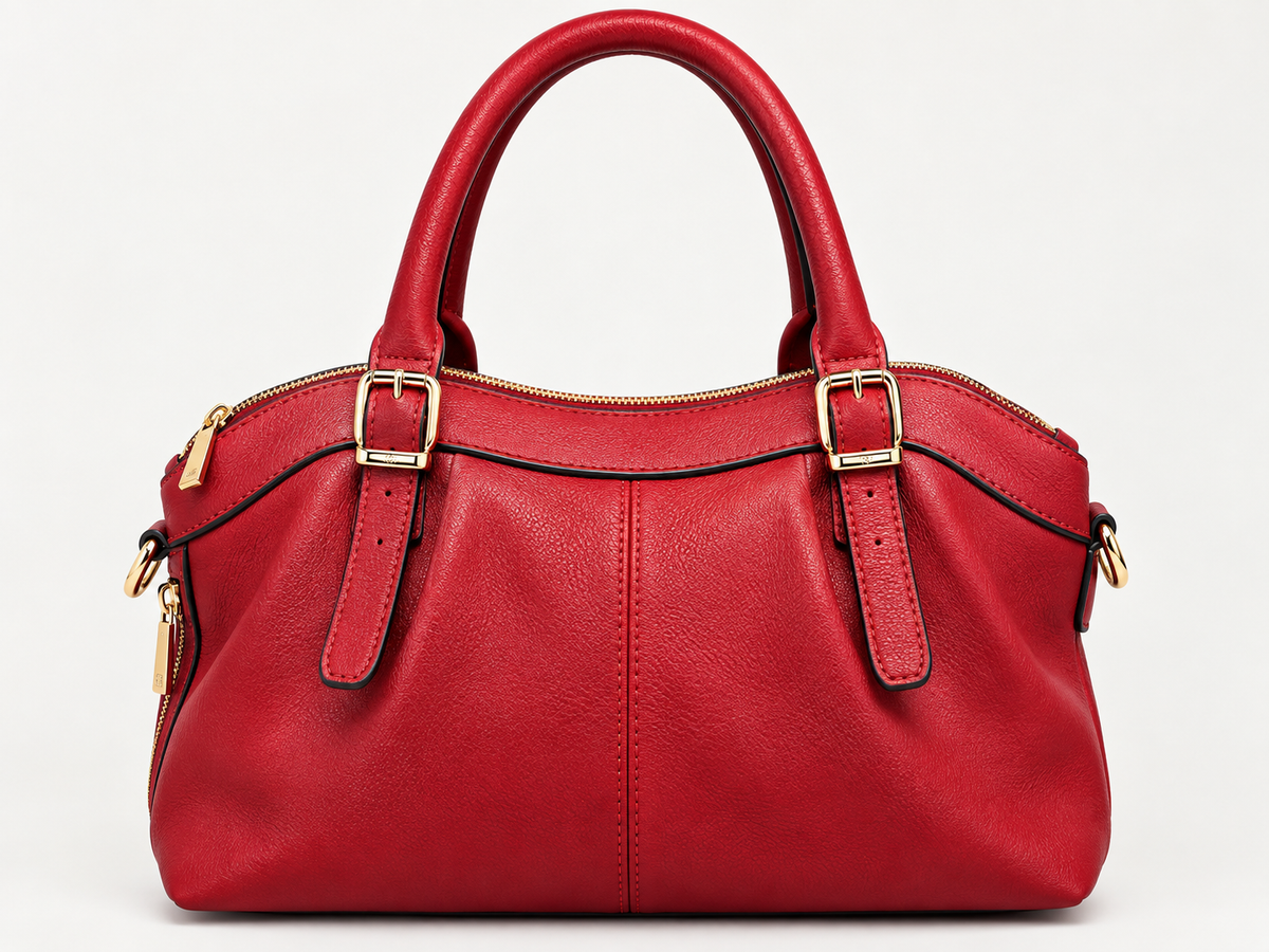Leather Structured Top Handle Satchel Gold Hardware Bowling Bag