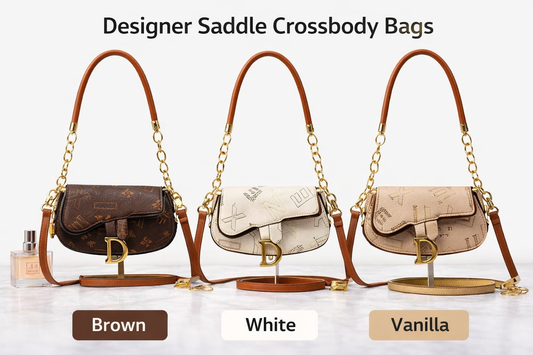 Designer Saddle Crossbody Bag for Women – Luxury Chain Shoulder Purse – Brown, White, Vanilla