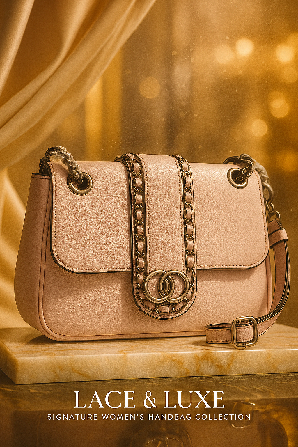 Luxe Chain-Link Tan Handbag – Premium Leather Shoulder Bag for Women | Lace & Luxe Pakistan