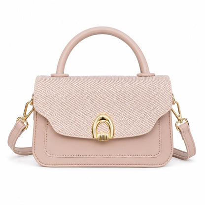 Woven Straw Handbag, Blush Vegan Leather Crossbody, Gold Hardware Purse