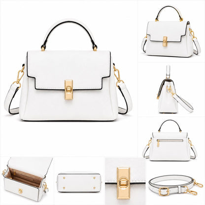 Structured Vegan Leather Crossbody Bag, Gold Twist Lock, Zigzag Trim (Multiple Colors)
