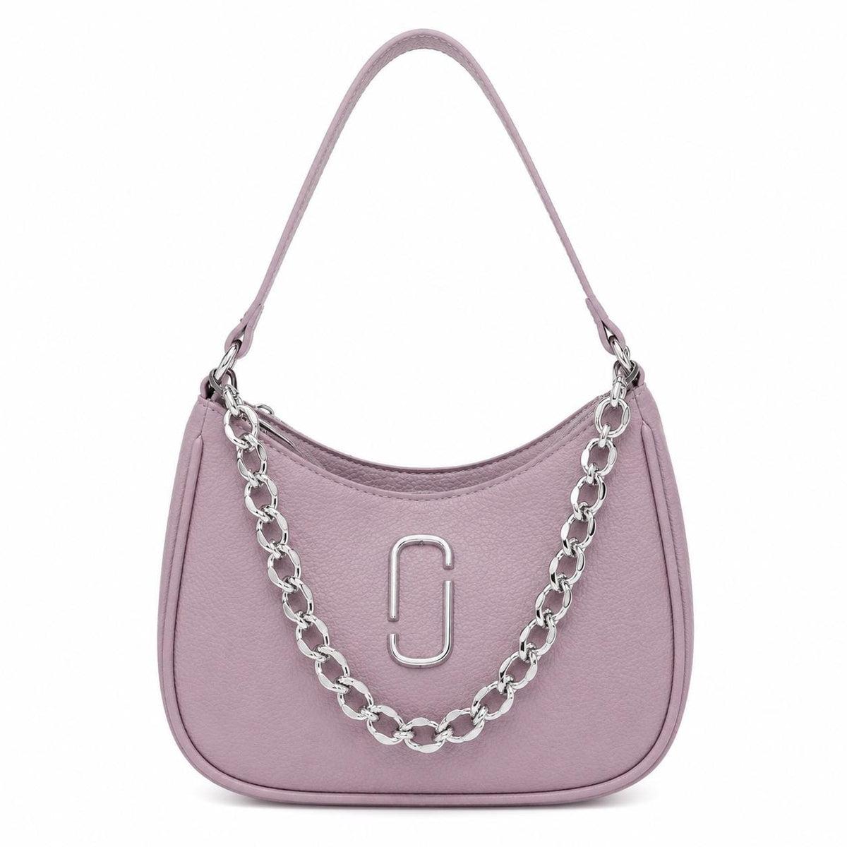 Crescent Moon Shoulder Bag, Chunky Silver Chain, Y2K Leatherette Purse