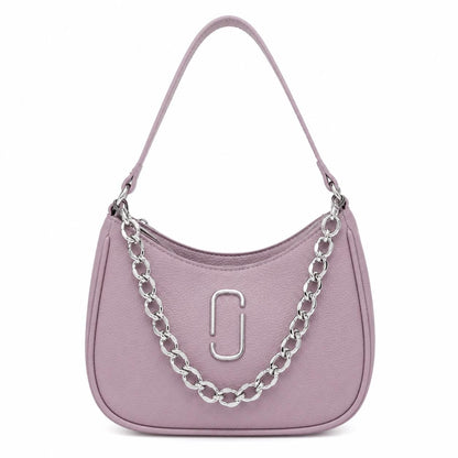 Crescent Moon Shoulder Bag, Chunky Silver Chain, Y2K Leatherette Purse