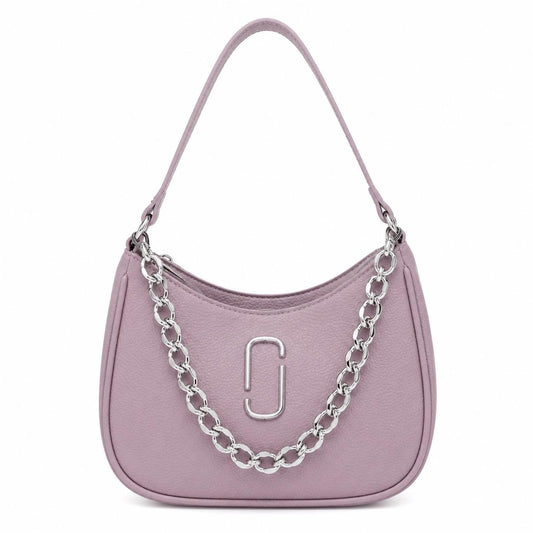 Crescent Moon Shoulder Bag, Chunky Silver Chain, Y2K Leatherette Purse