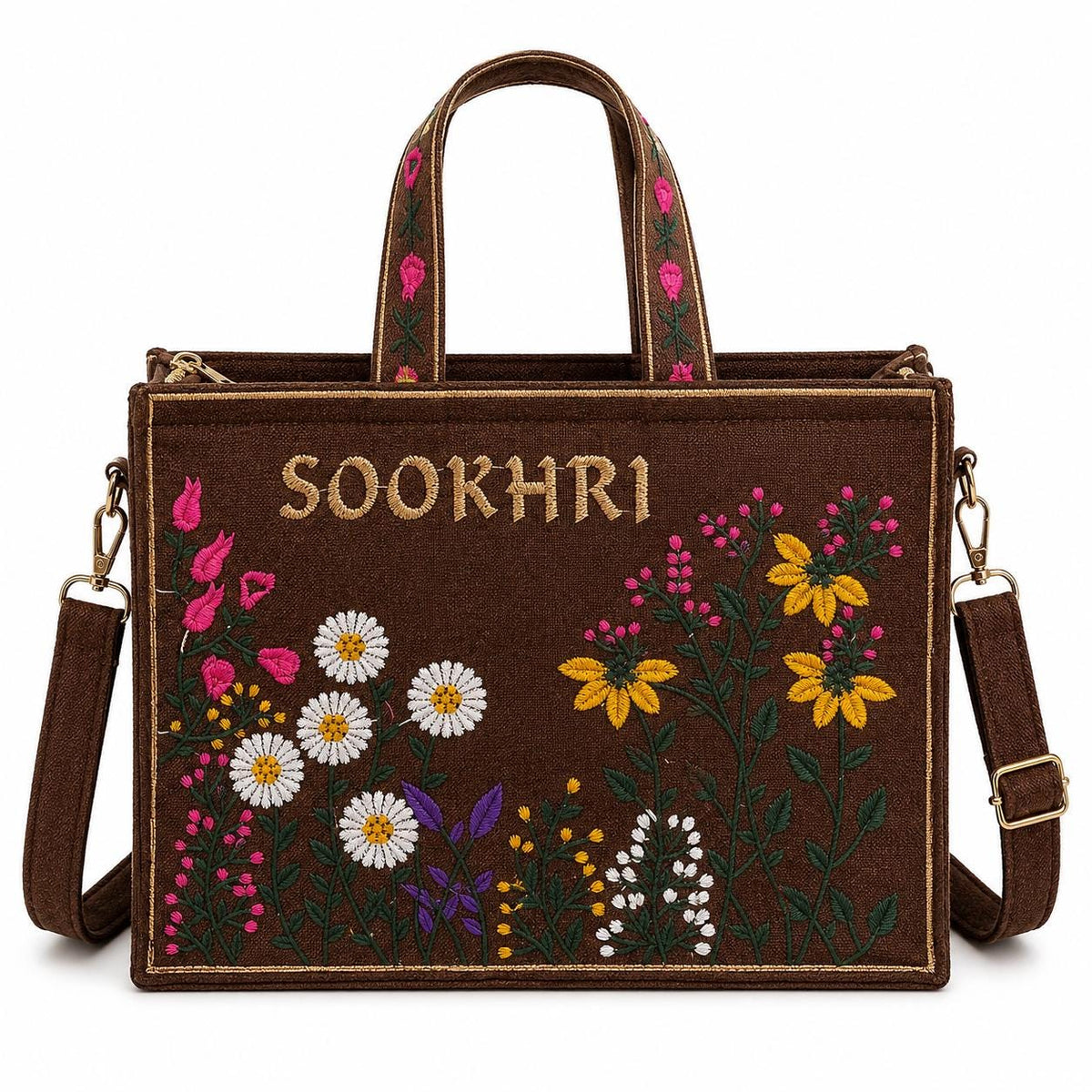 Gift for Her, Crossbody Purse, Daisy Print Bag, Embroidered Boho Canvas Tote